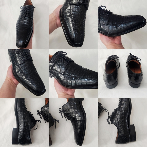 Calzoleria Toscana $1,395 Eduardo Genuine Crocodile Shoes Black SZ 44 Italy Made - Picture 16 of 16
